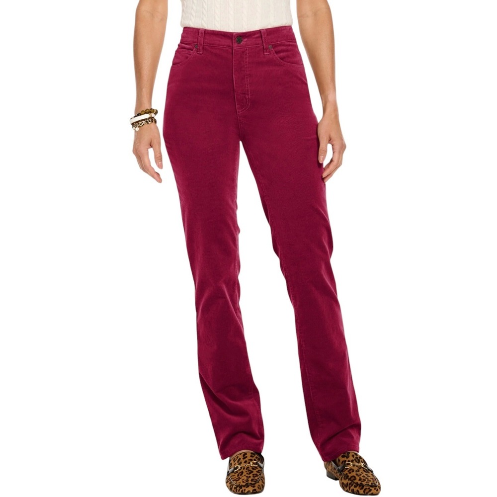 Talbots Burgundy Corduroy Pants Simply Flattering Straight Leg High Rise 12 NWOT